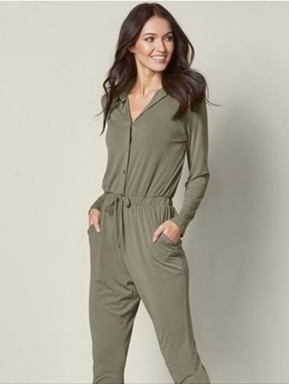 🌿🍒 Venus Women's Long-Sleeve Utility Jumpsuit in Olive Size Small 🍒🌿